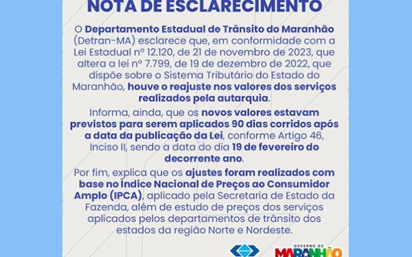 Detran esclarece reajuste e prazo de pagamento deve ser prorrogado